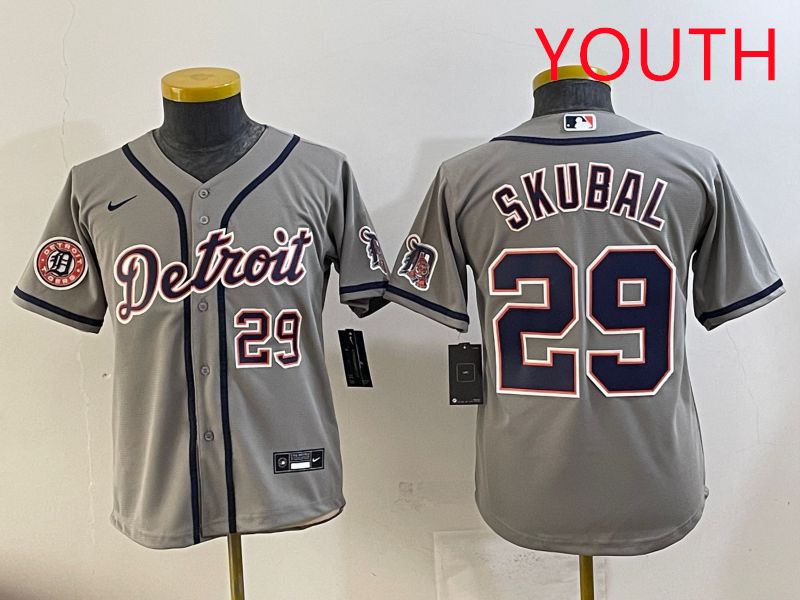 Youth 2025 Detroit Tigers #29 Skubal Grey Game Nike MLB Jersey style 1